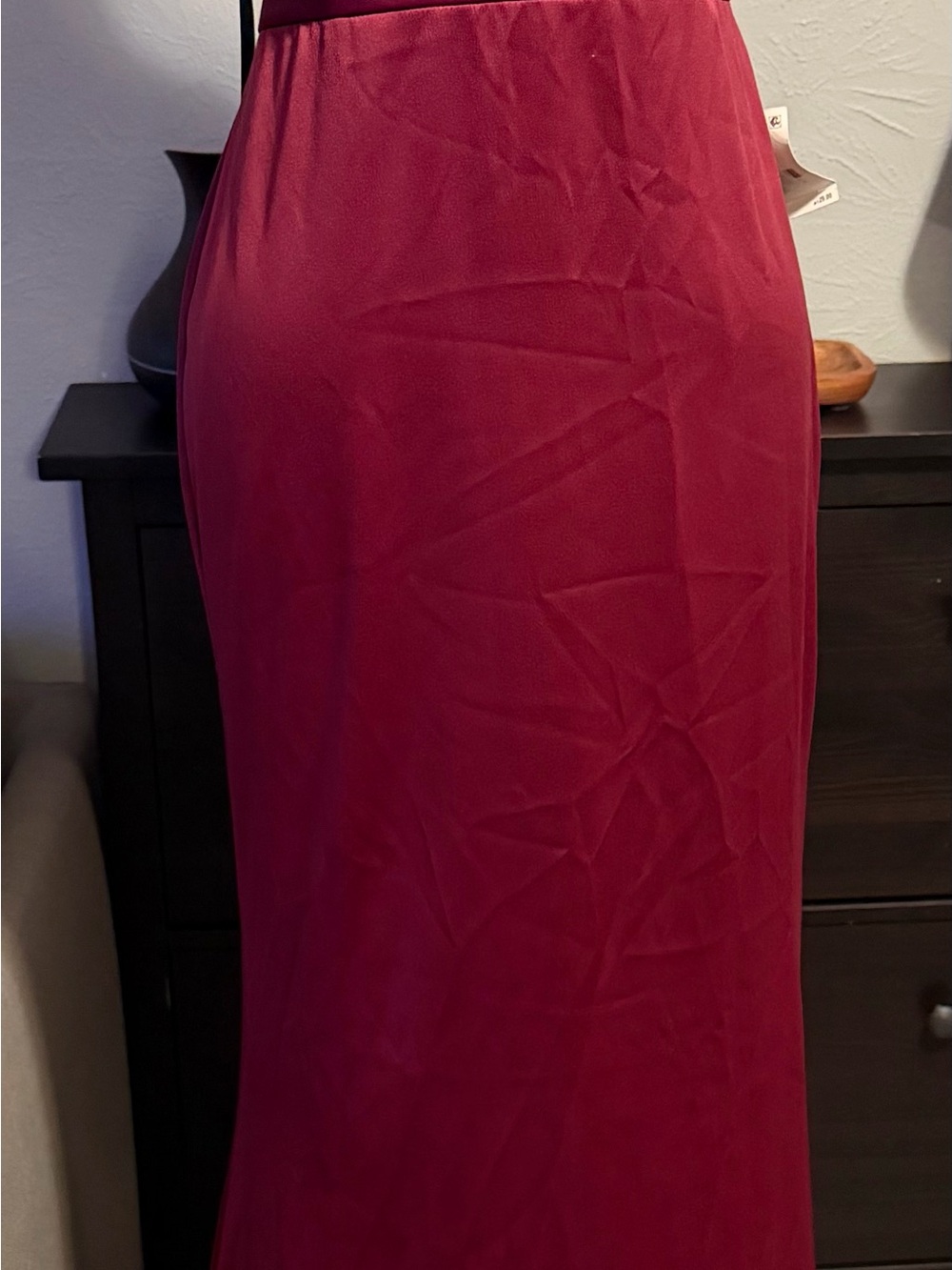 Burgundy Satin Cowl Neck Maxi Dress Formal Evening Gown